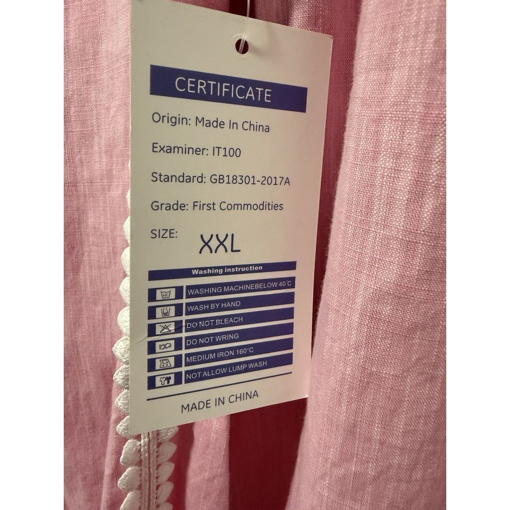 Pink Cotton Linen Shift Tunic Dress White Trim Pockets Side Zip Resort XXL NWT - Picture 15 of 15